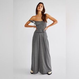 Free People Smocked Crop Top Tank Black White Plaid Print‎ Cropped Medium